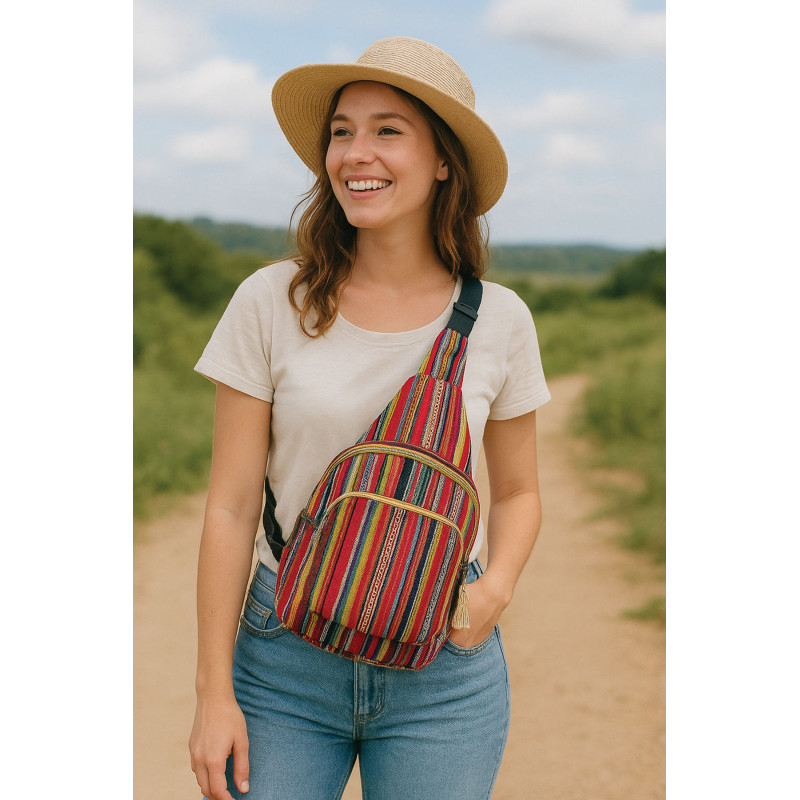 Nepalese Cotton Side Bag for Women & Men – Handmade Travel Sling Eco-Friendly FWOSI-17