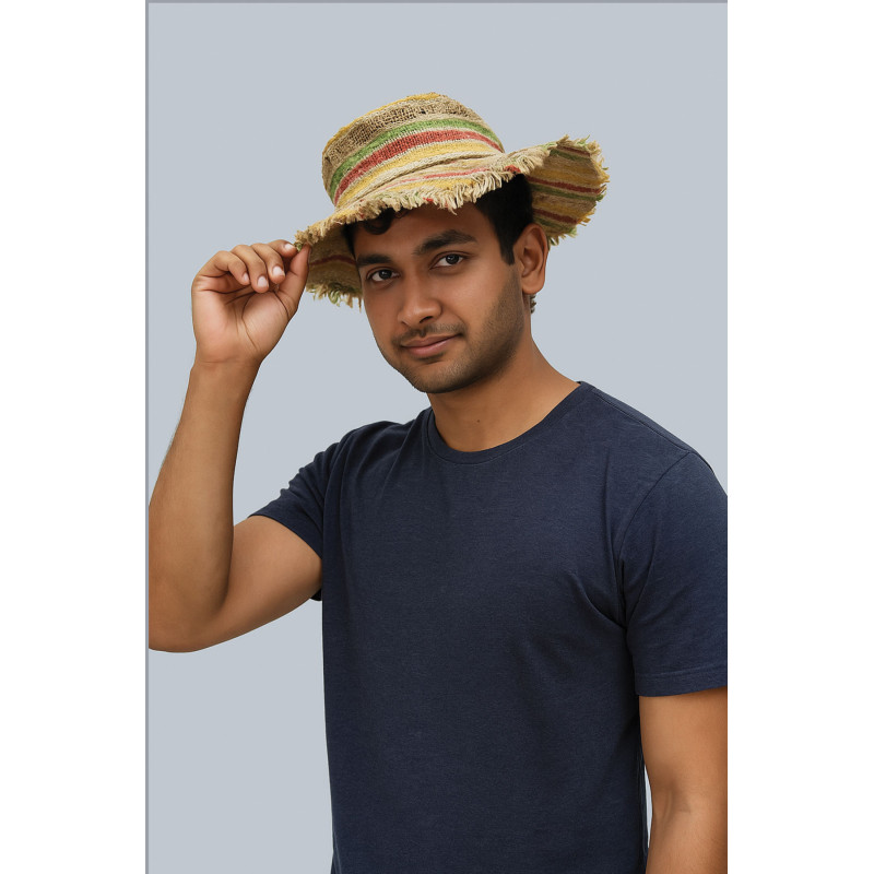 Handmade Multicolor Hemp Sun Hat – Eco-Friendly Boho Style, Made in Nepal (H.H-03 F)