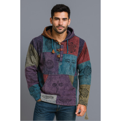 Unique Printed Patchwork Hoodie with Symbols H-01