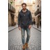 Classic Henley-Style Hoodie with Front Pocket - Soft Wash Hooded Sweatshirt - Minimalist Street Style SW-02