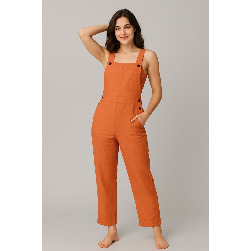 Stylish Women’s Linen Jumpsuit Overalls | Casual Straight-Leg Dungarees Outfit SN-12
