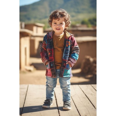 Kids' Hippie Patchwork Jacket - Boho Cotton Hoodie from Nepal JKK-01