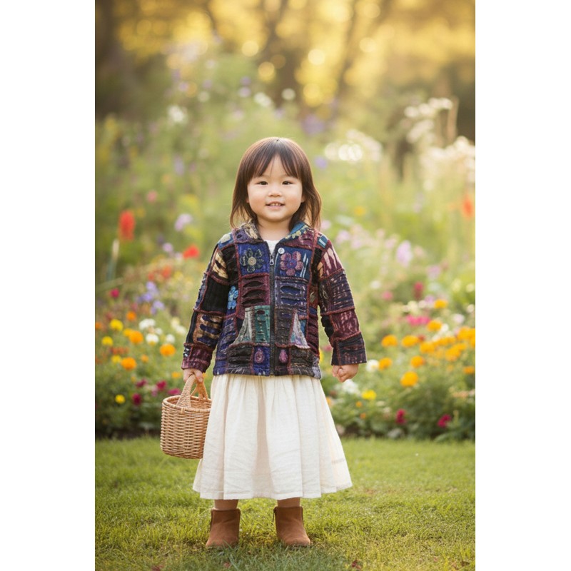 Handmade Kids Hippie Patchwork Jacket | Boho Cotton Hoodie from Nepal JKK-02