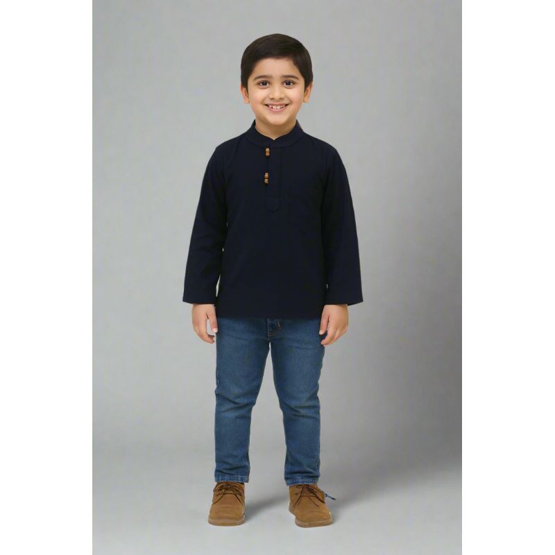 Boys’ Plain Cotton Kurta with Wooden Buttons – Classic Design NT-10