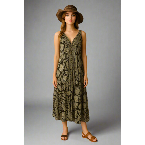 Women's Flowy Abstract Halter Maxi Dress – Summer Beach Dress DR-08