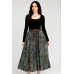 Abstract Floral Print Pleated Skirt - Women's Mid-Calf Flowy Skirt SK-17