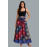 Silk Handcrafted Tie-Dye Maxi Skirt - Unique Red & Blue Floral Design SK-19