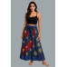 Silk Handcrafted Tie-Dye Maxi Skirt - Unique Red & Blue Floral Design SK-19
