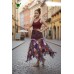 Women’s Boho Patchwork Maxi Skirt Hippie Handcrafted Asymmetrical Skirt with Fringe & Geometric Print FSGI-16