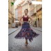 Women’s Boho Patchwork Maxi Skirt Hippie Handcrafted Asymmetrical Skirt with Fringe & Geometric Print FSGI-16